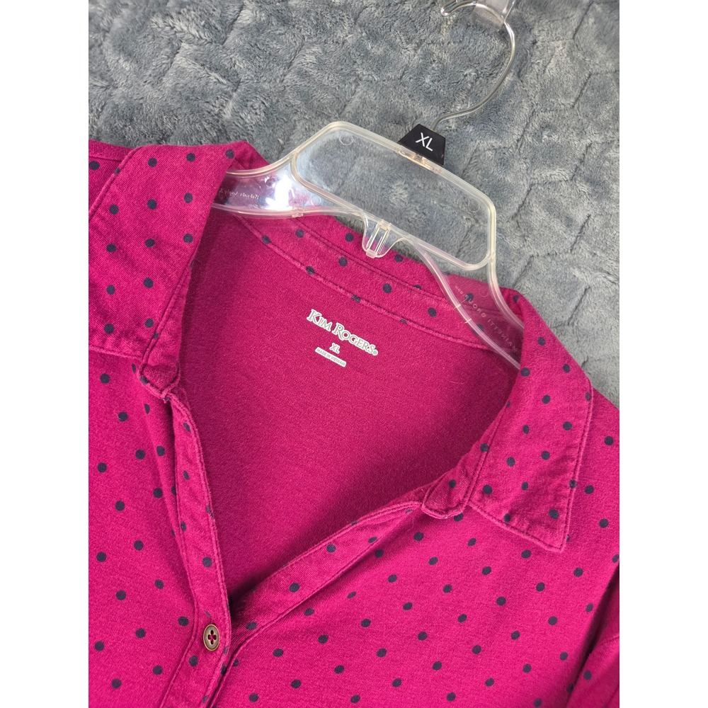 Kim Rogers XL Magenta Pink Polka Dot Roll Tab Button Down Cotton Shirt